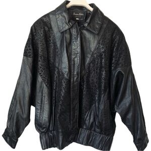 Vintage Black Leather Zip-up Jacket Size Large Made in USA